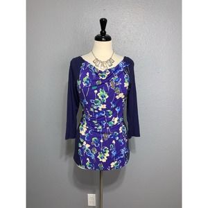 Isaac Mizrahi Live! Floral Drape Top Purple XS